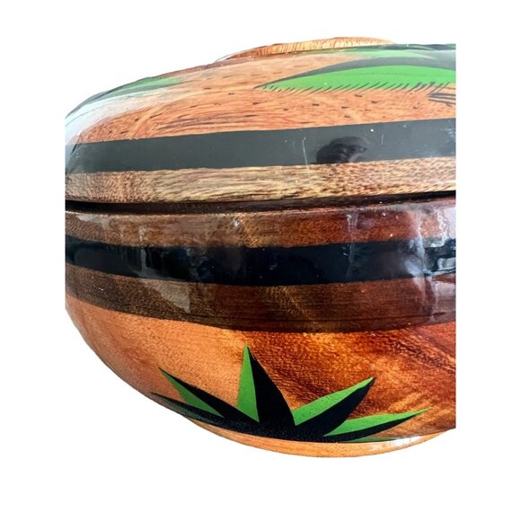 Mexican Folk Art Hand Painted Wood Bowl with Lid by Roberto C Rios - Picture 3 of 11